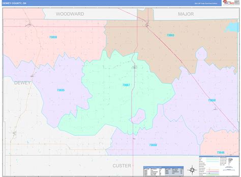 Dewey County Ok Wall Map Color Cast Style By Marketmaps