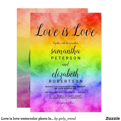 love is love watercolor photo lesbian wedding invitation lesbian wedding