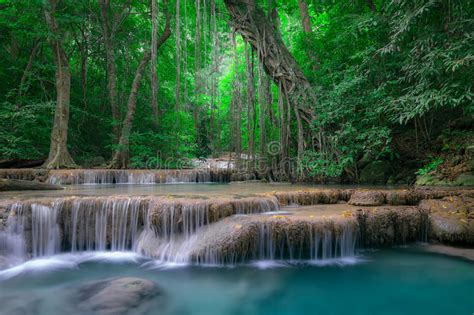 Jangle Landscape With Erawan Waterfall Kanchanaburi Thailand Stock