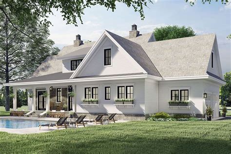 Plan 14695rk New American Farmhouse Plan With 2 Story Great Room And