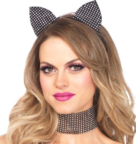 Cat Ears And Choker Rhinestone Strass Kostymer Masker