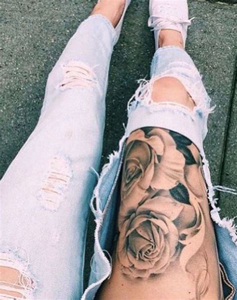 Rose Flower Tattoo Top Of Thigh Leg Tattoo