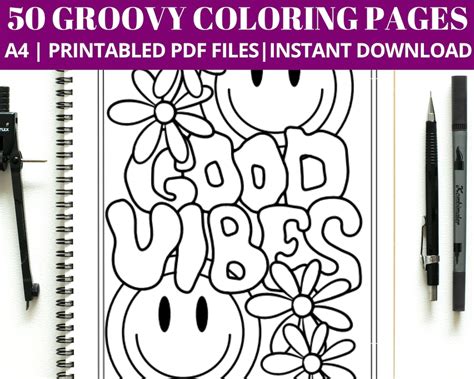 50 Groovy Coloring Pages Kids Coloring Sheets Groovy Birthday Groovy