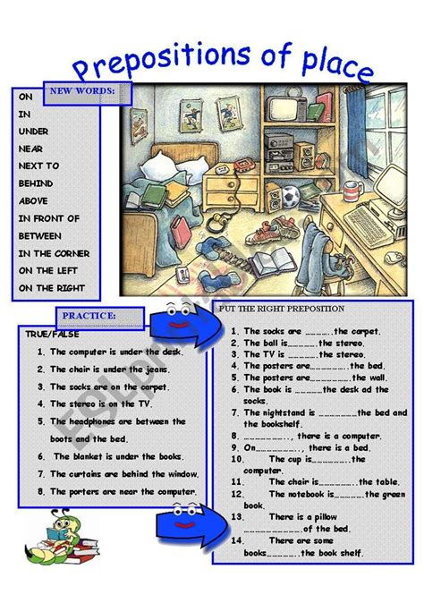 PREPOSITIONS OF PLACE Worksheet English For Students English Grammar