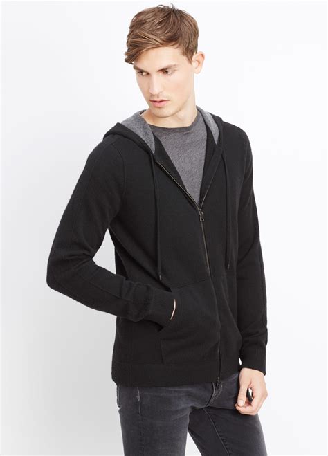 Lyst Vince Cashmere Hoodie With Raised Seam Detail In Black For Men
