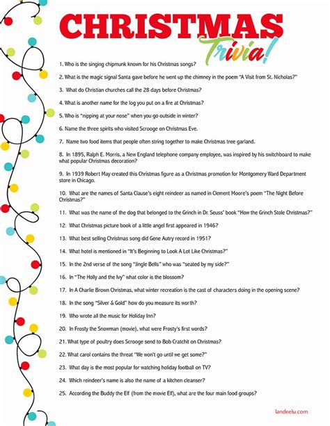 Christmas Trivia Questions Free Printable