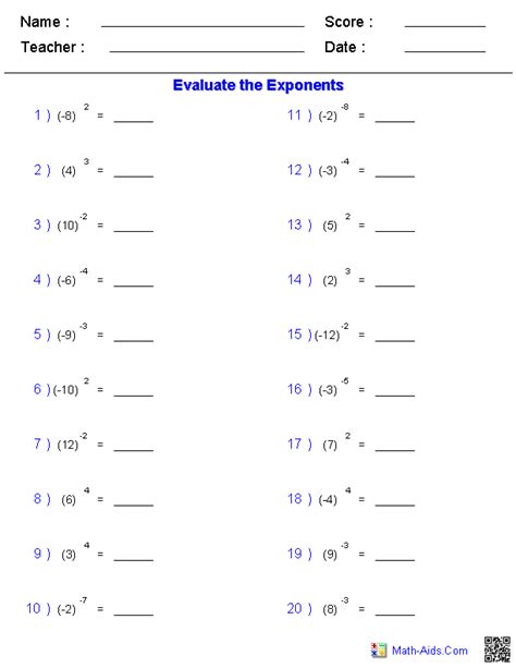 11 Best Images Of Powers And Exponents Worksheet Math