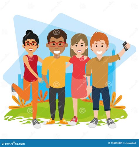 Friends Youth Happy People Cartoon Stock Vector Illustration Of