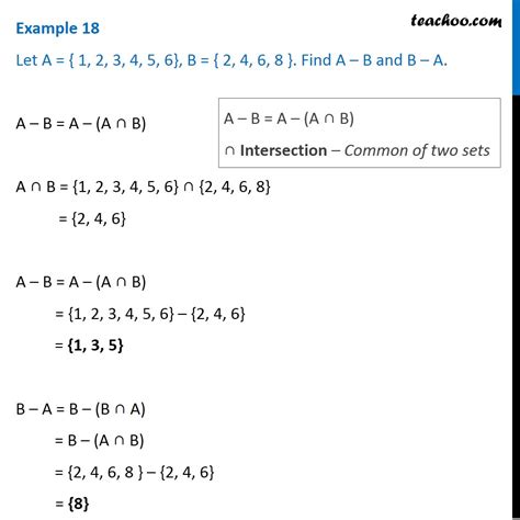 Example 18 Let A { 1 2 3 4 5 6} Find A B And B A