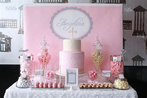 Angelina's Pretty pink Christening Dessert candy table www.montresor