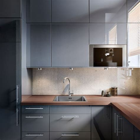 Diy kitchens stocks a huge selection of kitchen units & cupboards. FAKTUM kitchen with ABSTRAKT grey high-gloss doors/drawers ...