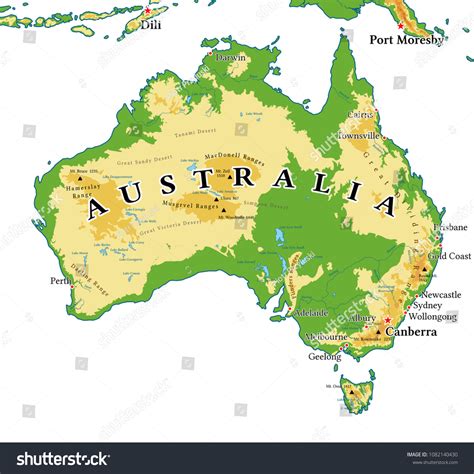 Australia Physical Map No Ocean Elements Stock Vector Royalty Free