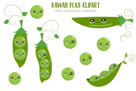 Kawaii Peas Vector Clipart