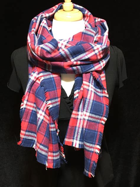 Red And Blue Plaid Blanket Scarf Winter Scarft For Her Etsy Red