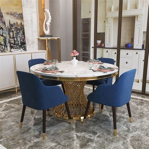 Luxury Modern 51 Round Pedestal Dining Table Faux Marble Tabletop