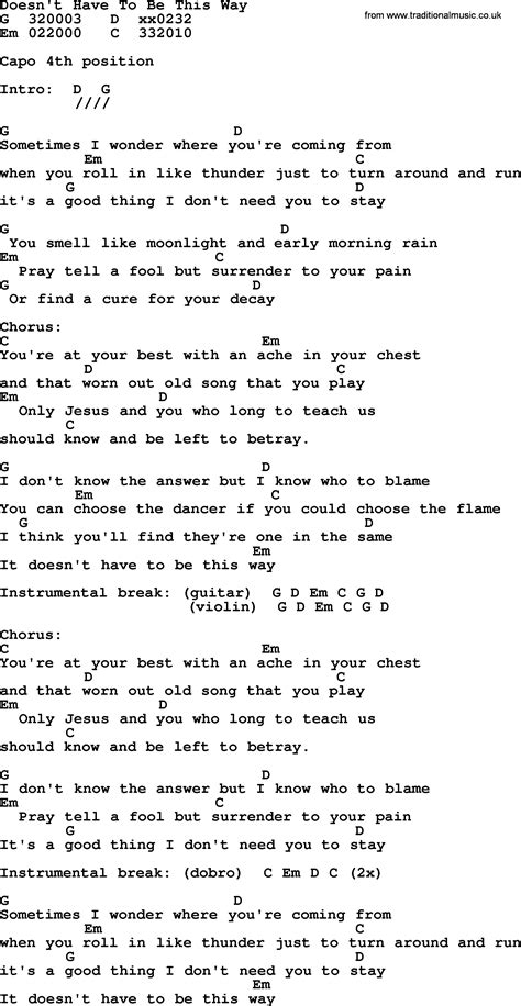 Doesn't Have To Be This Way - Bluegrass lyrics with chords