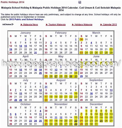 blog 3 kaki: Kalender Cuti Umum 2014