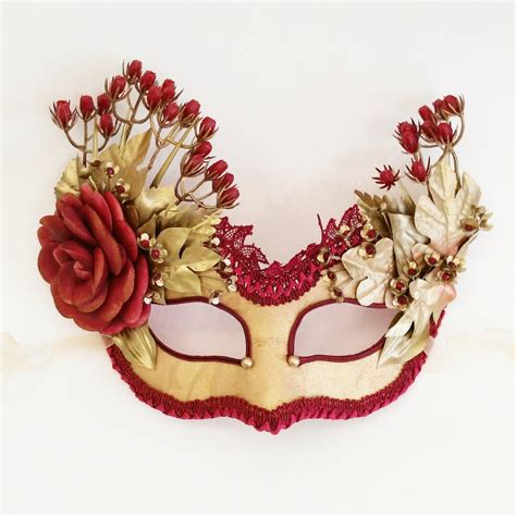 Burgundy Red And Gold Masquerade Mask Venetian Style Etsy