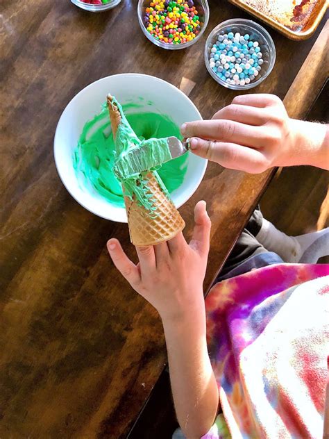 Soften the ice cream while the cake cools. Ice Cream Cone Christmas Trees {An Easy Kids Craft Idea}