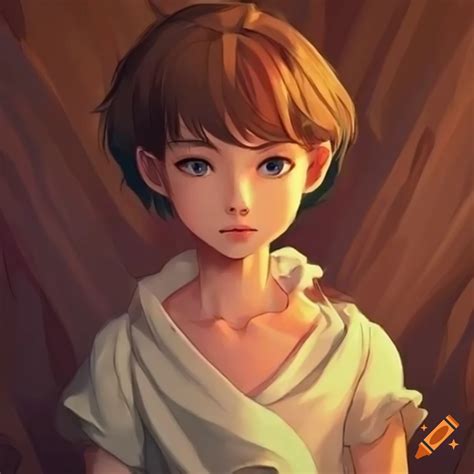 girl with short brown hair in ghibli style