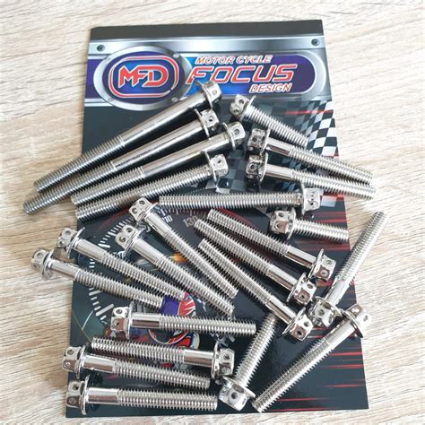 Jual BAUT PROBOLT BLOK TIGER CHROME BAUT BLOK MESIN HONDA TIGER 1SET