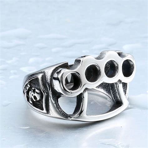 2016 Mens Punk Ring 316l Stainless Steel Cool Fist Skull Katar Style