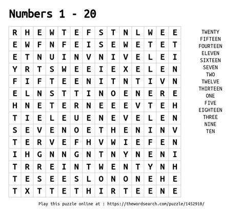 Download Word Search On Numbers 1 20