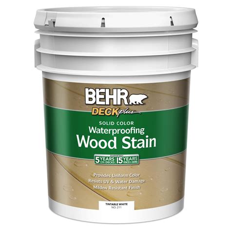 Behr 5 Gal Deck Plus White Tint Base Solid Color Waterproofing Wood