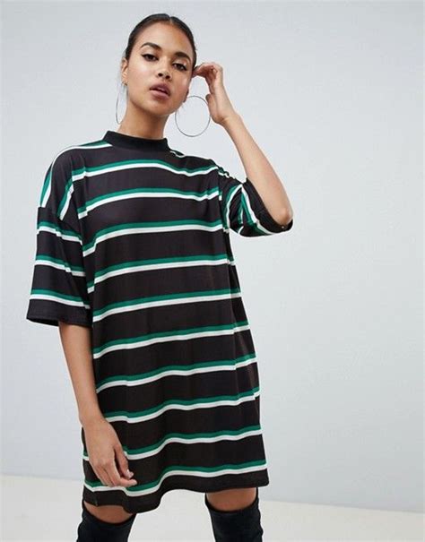Prettylittlething Oversized T Shirt Dress In Multi Stripe Oversized T