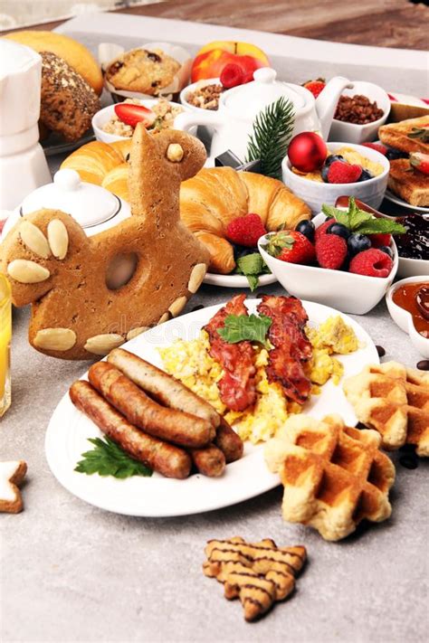 Breakfast Served With Coffee Orange Juice Croissants Cereals And