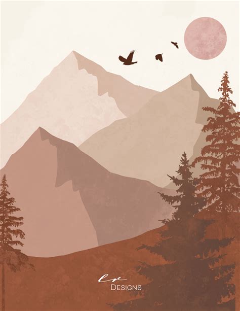 Boho Mountains Digital Illustration Art Wallpaper Mountain Landscape