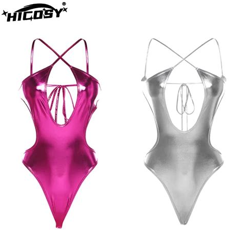 Sexy One Piece Swimsuit Women Fashion Hollowout Bandage Bodysuit Brazilian Pu Silver