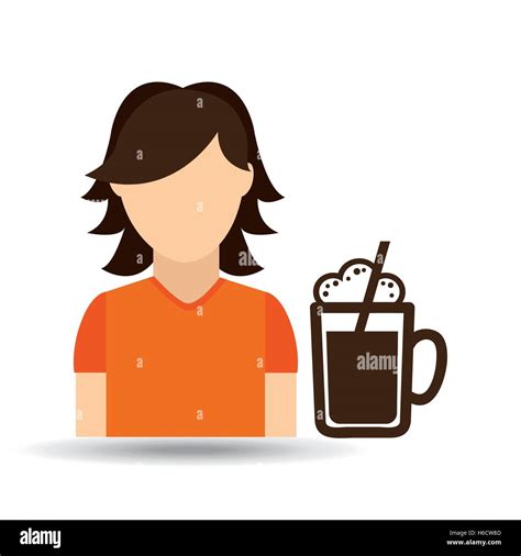 Character Girl Cup Coffee Icon Graphic Vector Illustration Stock Vector