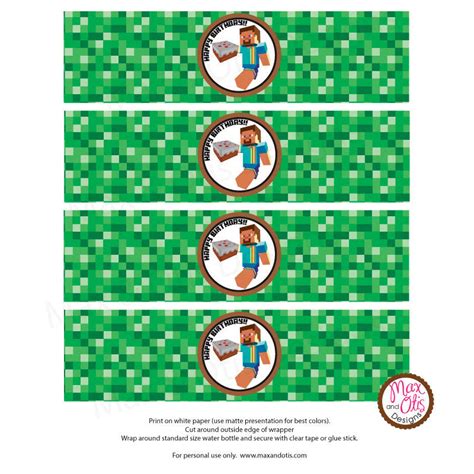 Printable Water Bottle Wrappers Minecraft Steve Editable Pdf Max