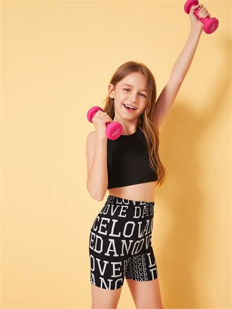 Girls Fitted Tank Top And Letter Cycling Shorts Set In 2021 Workout