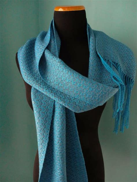 Fancy Twill Tencel Scarf Turquoise And Grey Blue Handwoven Hand