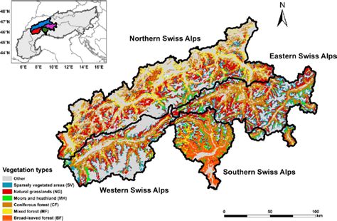 Location And Natural Vegetation Types Of The Swiss Alps Separated As