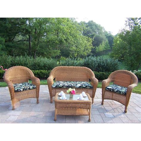 Oakland Living Resin Wicker 4 Piece Wicker Frame Patio Conversation Set