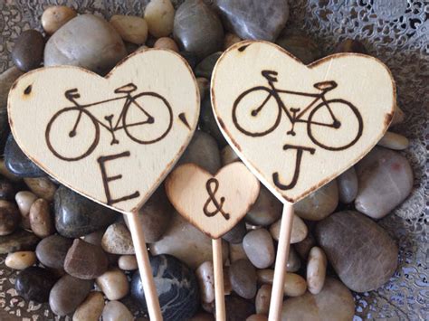 Bicycle Cake Toppers Personalized With Initials Wedding Cake Toppers