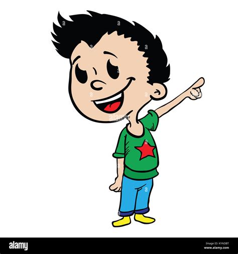 Boy Pointing Finger Cartoon Illustration Isolated On White Stock Photo