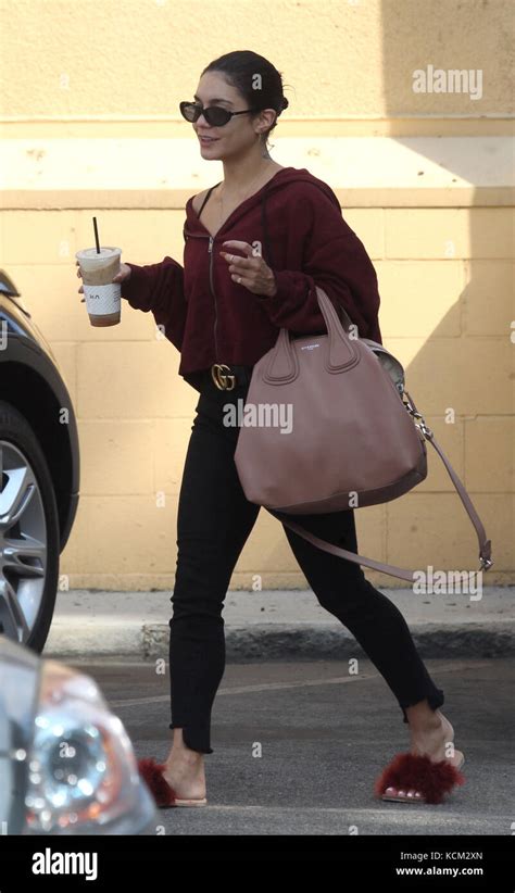 Vanessa Hudgens Goes Out To Alfreds Cafe To Pick Up An Iced Coffee Wearing Fuzzy Slippers And