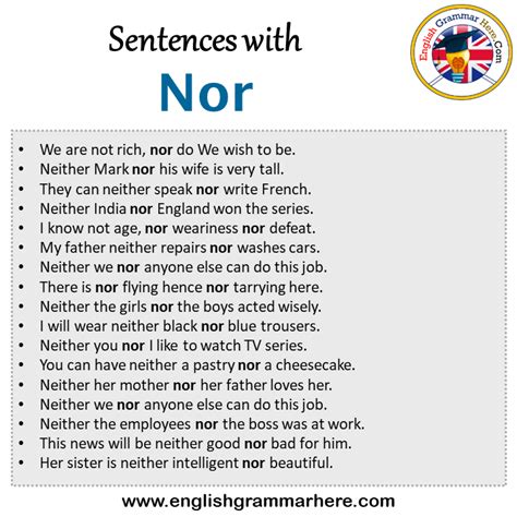 Sentences With Nor Nor In A Sentence In English Sentences For Nor