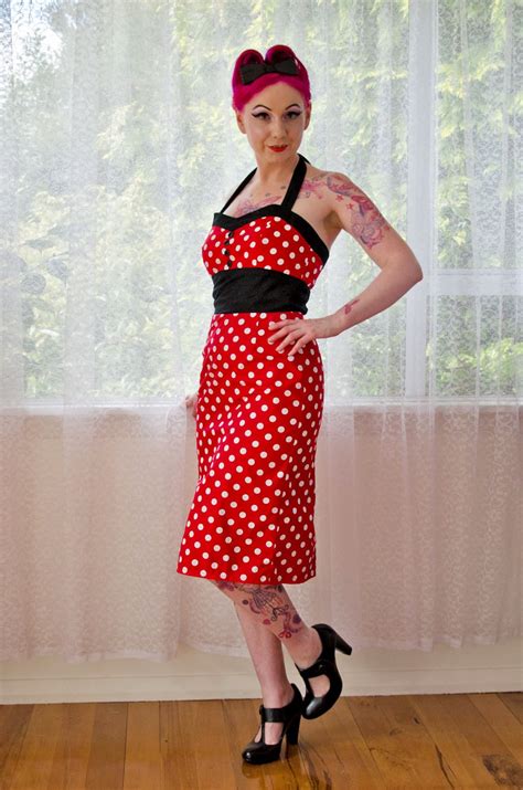 Red Polka Dot Dottie Dress 1950s Pin Up Rockabilly With Sweetheart