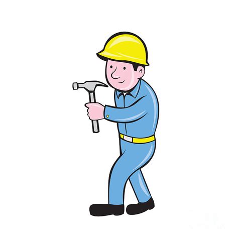 Carpenter Builder Hammer Walking Cartoon Digital Art By Aloysius Patrimonio
