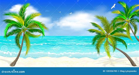 Playa Tropical Palmeras Ilustración Del Vector Ilustración De Turismo