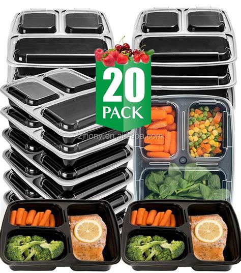 20 Pack 3 Compartment Meal Prep Containers With Lids Food Storage