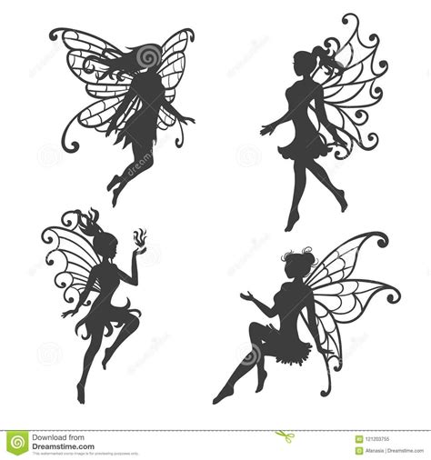 Illustration About Set Of Beautiful Fairy Silhouettes Black And White