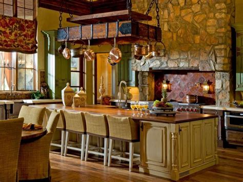 Drawer for storing utensils and dinnerware. Image result for pot racks over island rustic kitchen ...