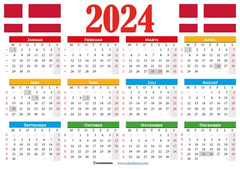 Kalender 2024 Danmark Med Helligdage Og Ugenumre By Calendarena Dec