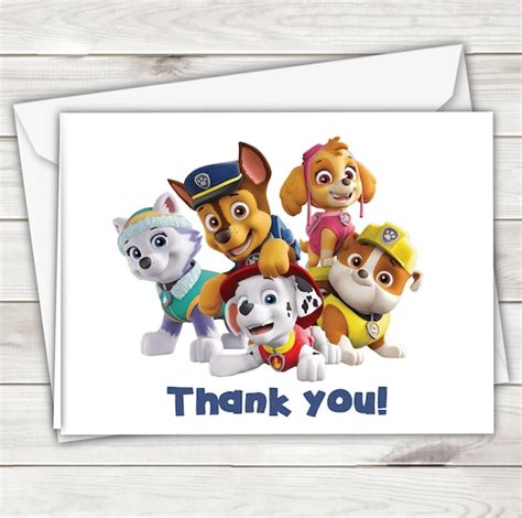 Paw Patrol Thank You Cards Set Of 4 Personalized Paw Patrol Etsy